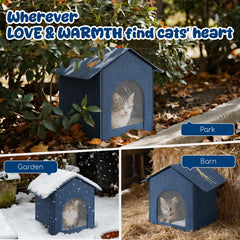Fecuria outdoor cat house door curtain close-up demonstrates windproof entry.