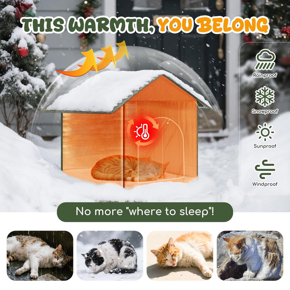 Fecuria outdoor cat house with door curtain at entrance
