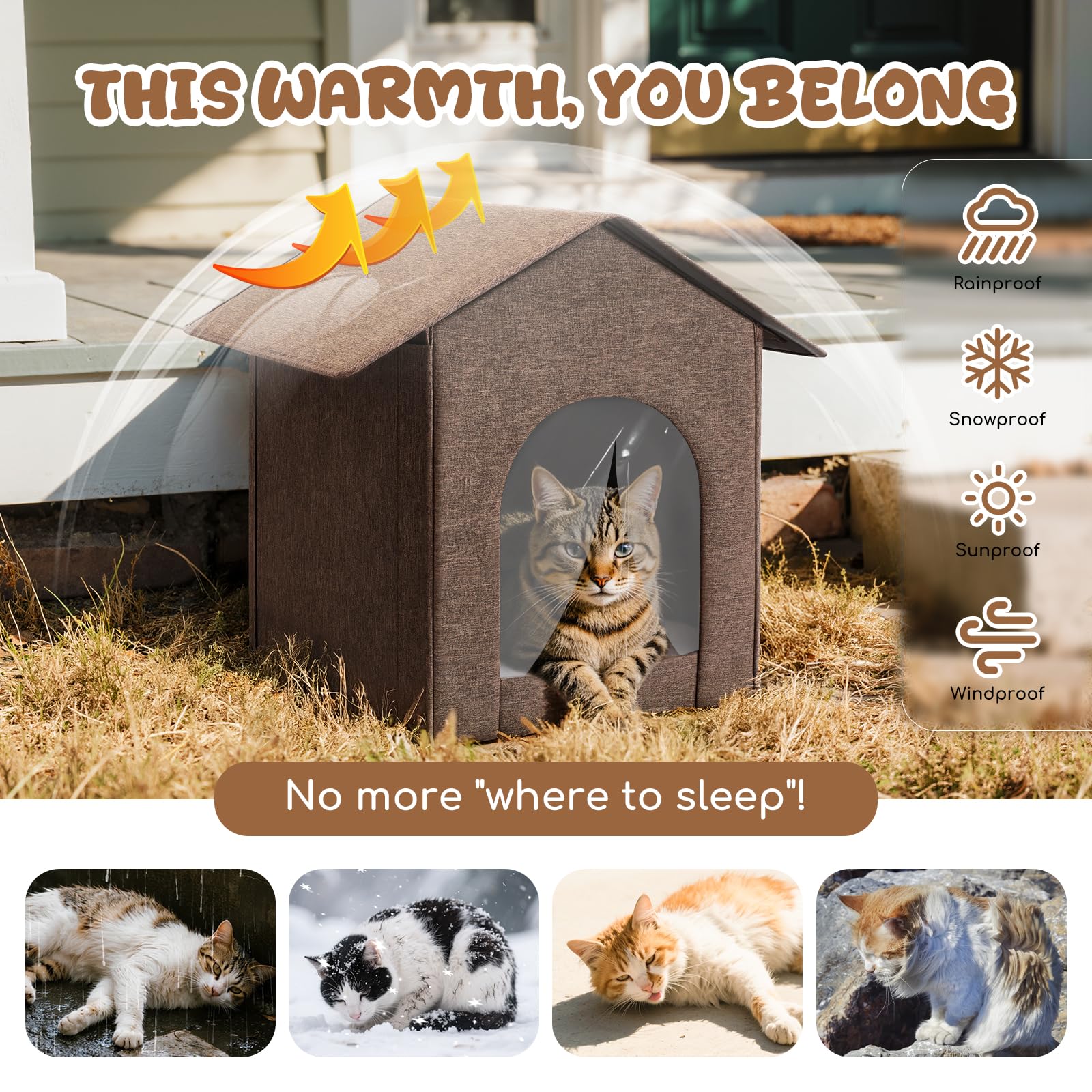 Fecuria Outdoor Cat House spacious interior fits cats and small pets.