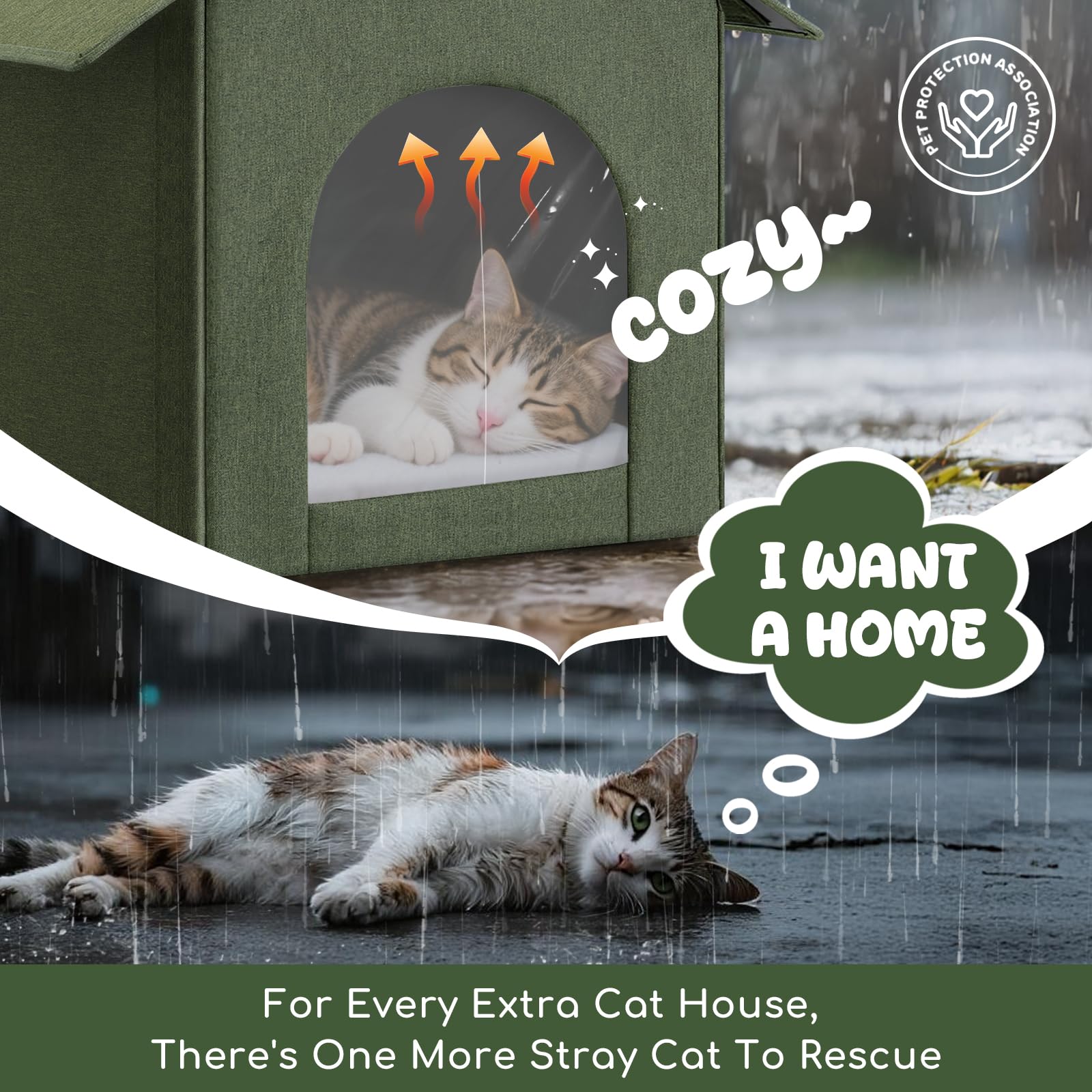 Fecuria outdoor cat house beside barn wall supports stray cat care.