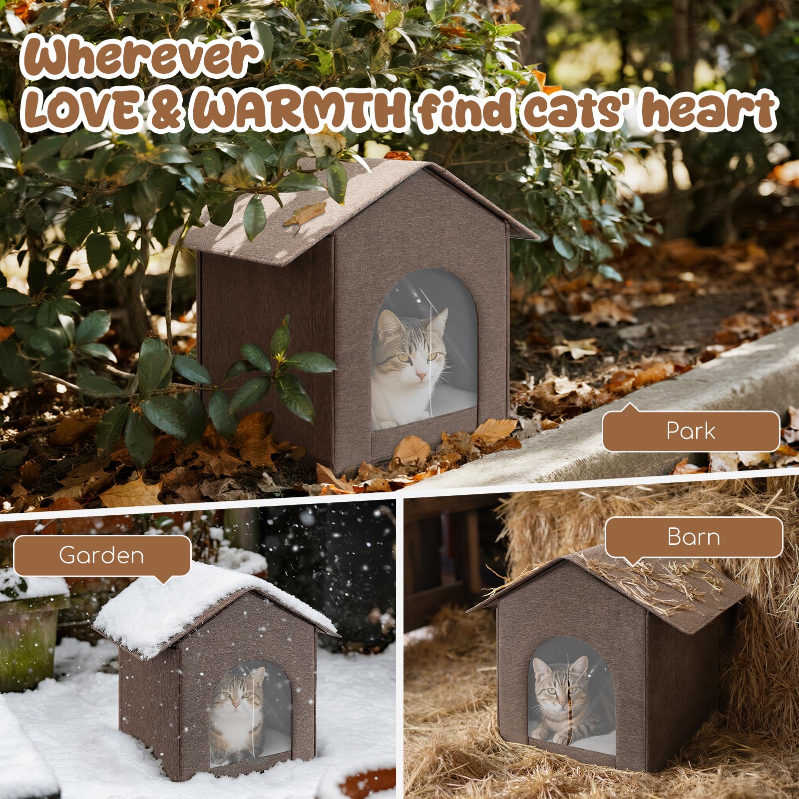 Fecuria Outdoor Cat House inner TPU coating provides rain protection for the shelter.