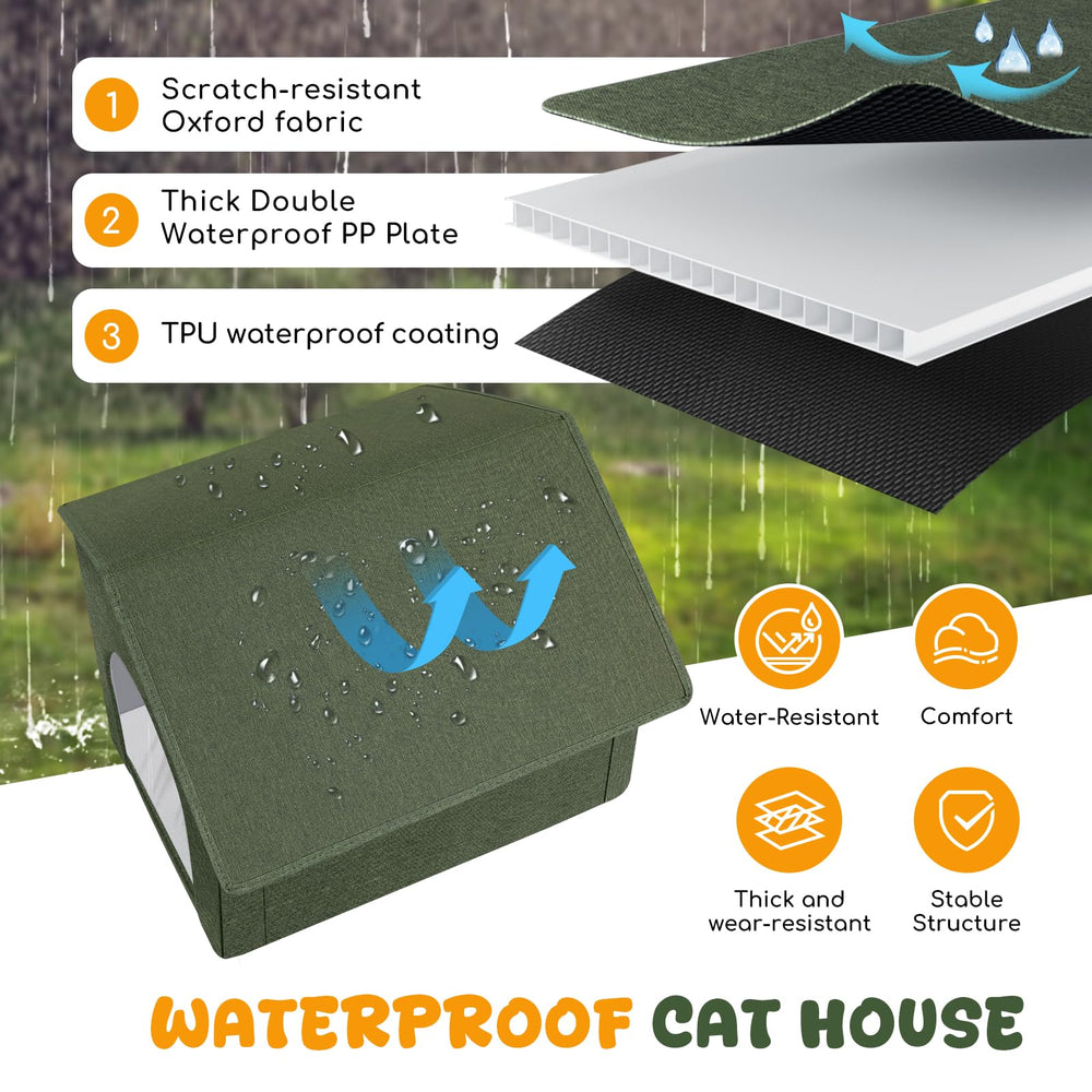 Fecuria outdoor cat house uses waterproof materials for all-weather protection.