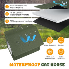 Fecuria outdoor cat house uses waterproof materials for all-weather protection.