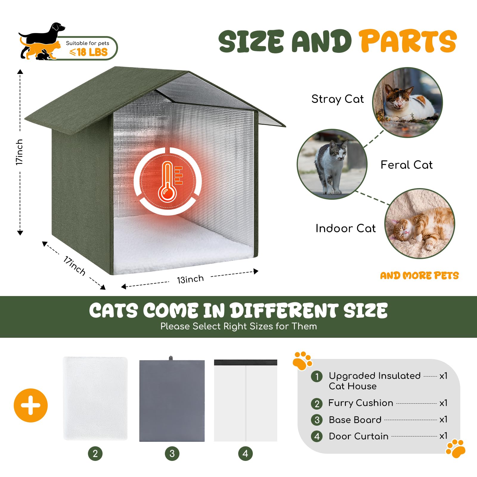 Fecuria outdoor cat house tool-free assembly Velcro for quick setup