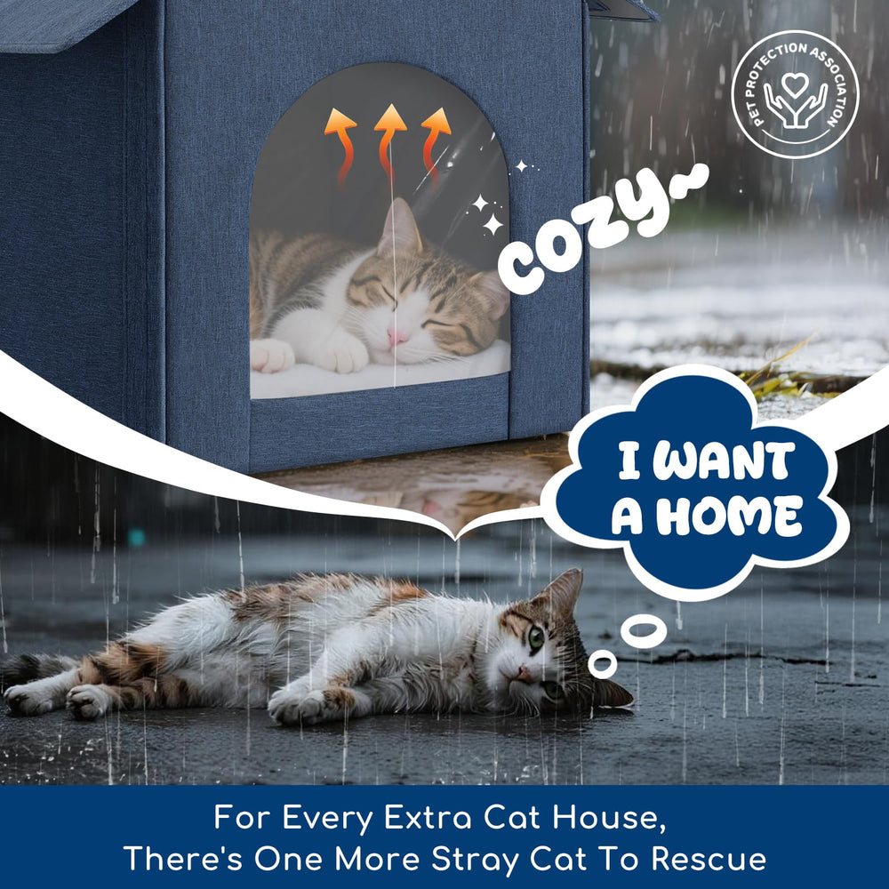 Fecuria under-eaves placement demonstrates feral cat shelter in outdoor areas.