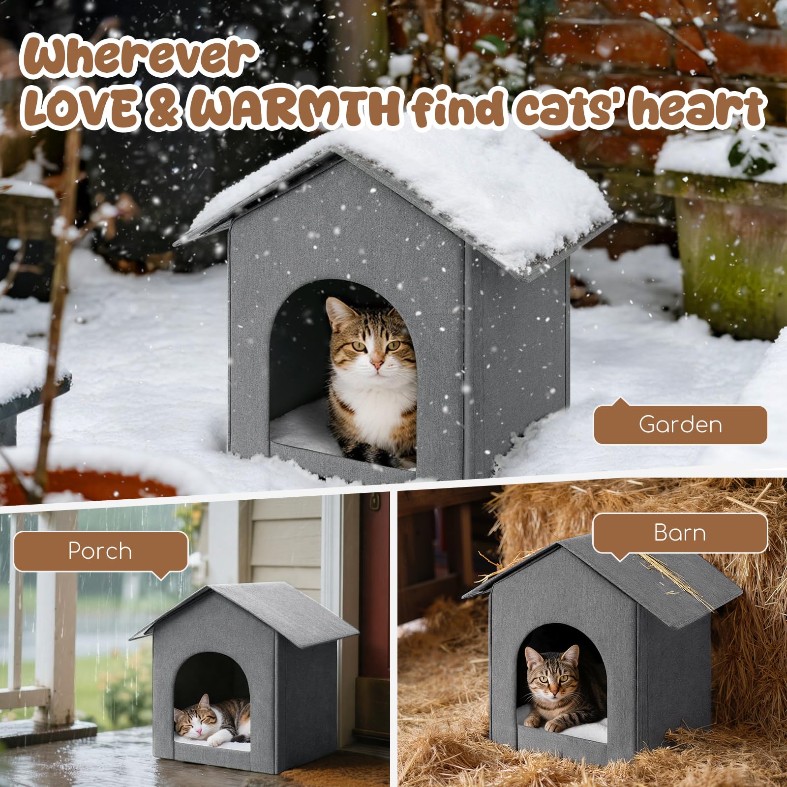Fecuria Outdoor Cat House warm cushion adds plush comfort for pets.
