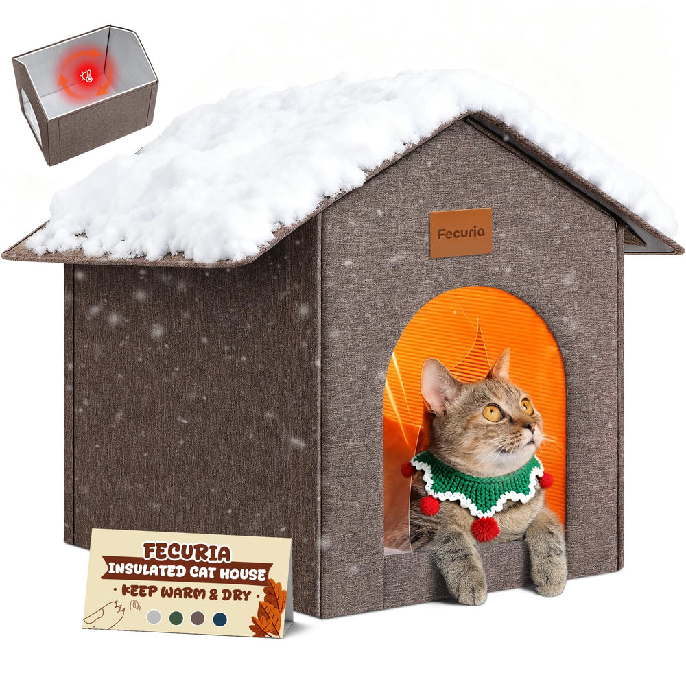 Fecuria outdoor cat house with warm-foil interior delivers cozy warmth on cold days