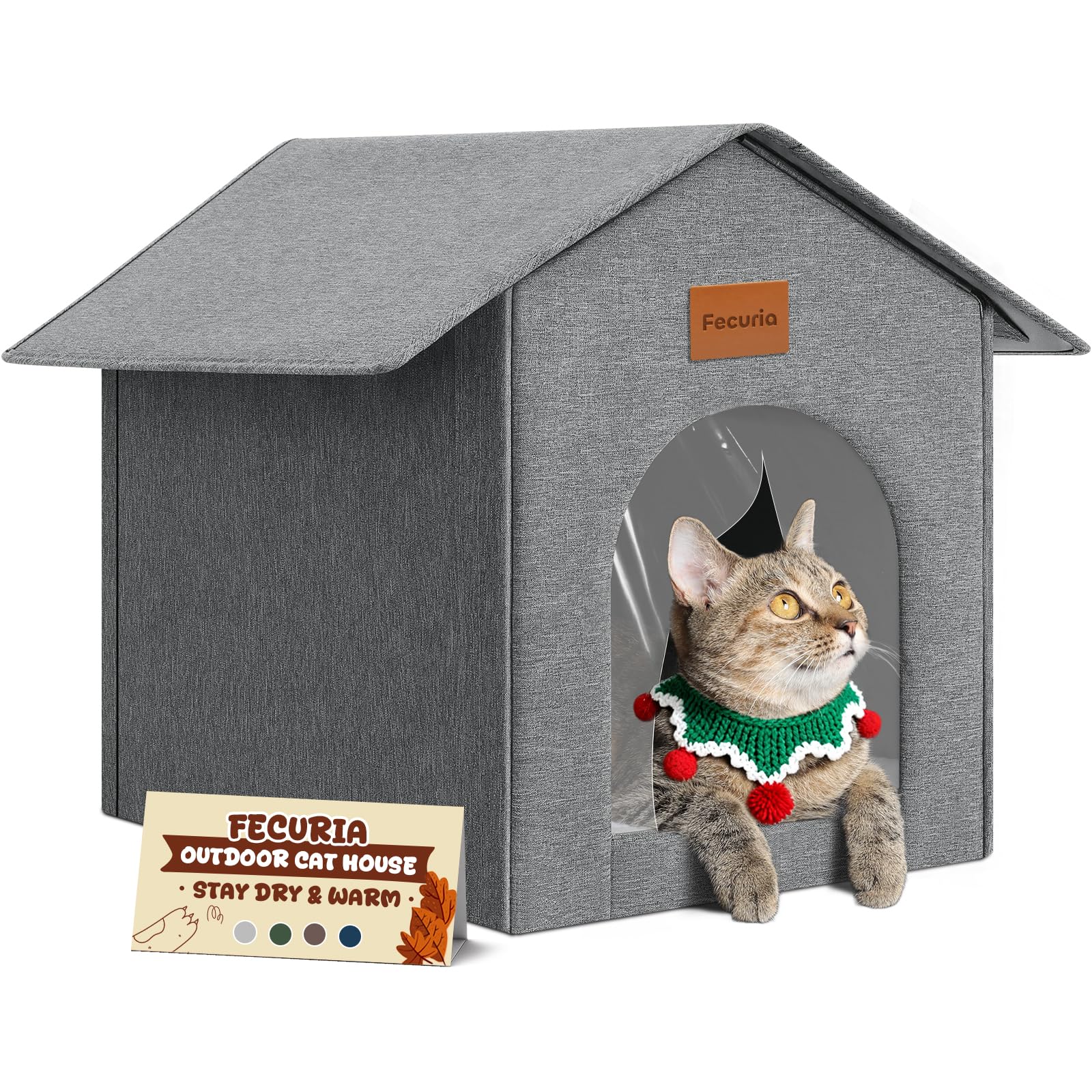 Fecuria outdoor cat house weatherproof fabric shields cat from elements