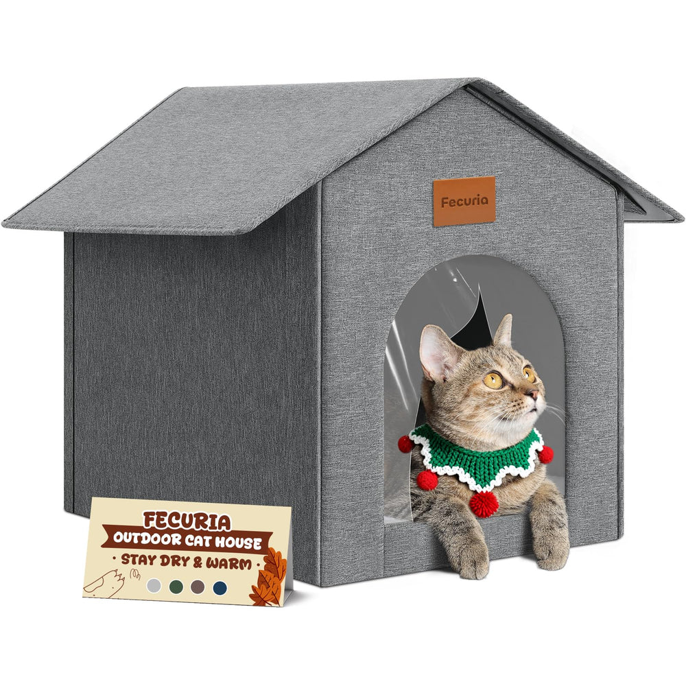 Fecuria outdoor cat house weatherproof fabric shields cat from elements
