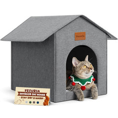 Fecuria Outdoor Cat House weatherproof keeps cats dry and cozy in rain and wind.