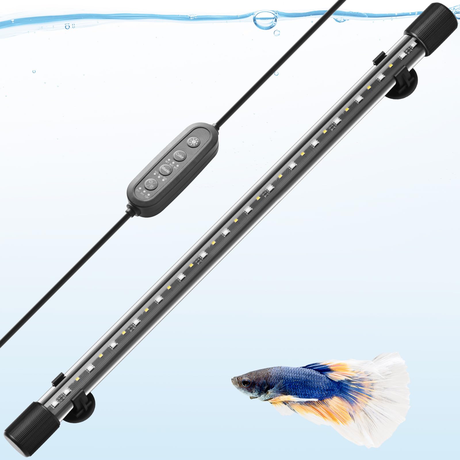 FEDOUR 22.8in submersible-light underwater view highlighting vivid colors for aquarium displays