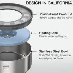 Feedoo 2L water bowl with floating-disk promotes slow drinking