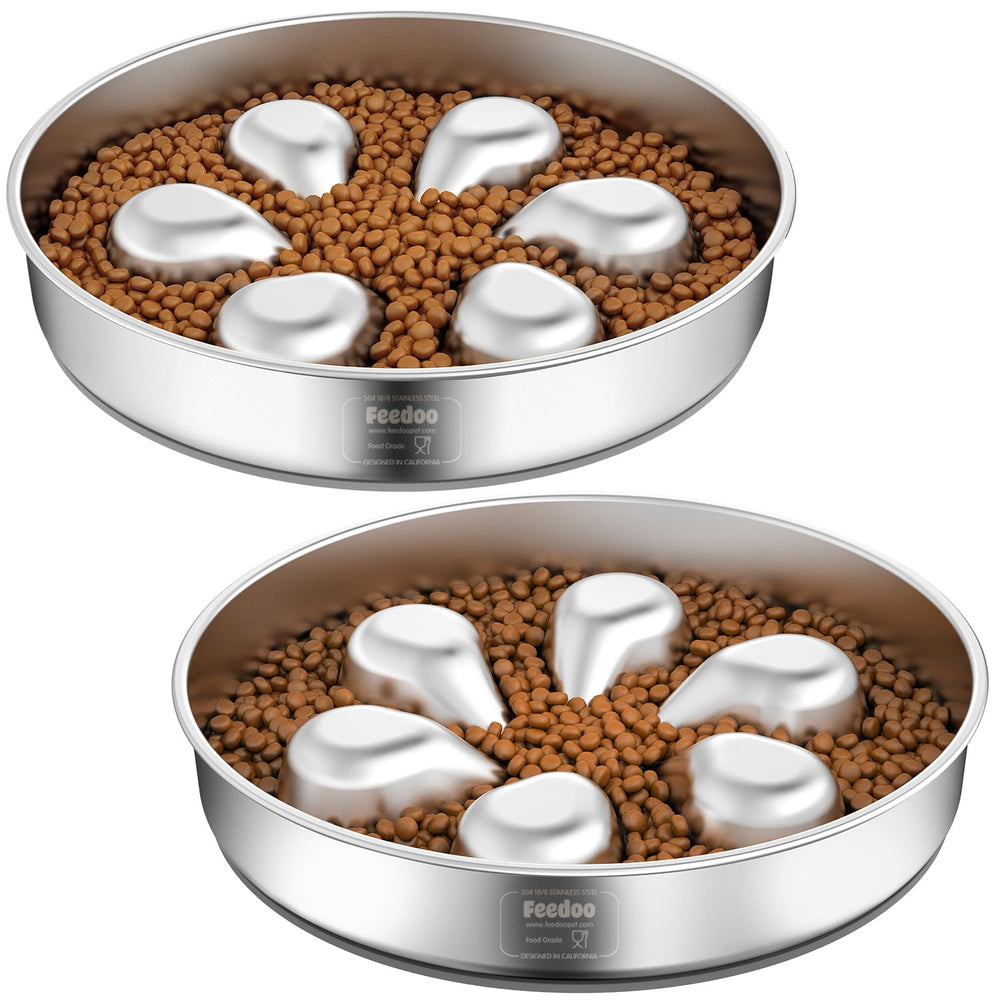 Feedoo slow feeder dog bowls set — complete view showing durable stainless steel finish.