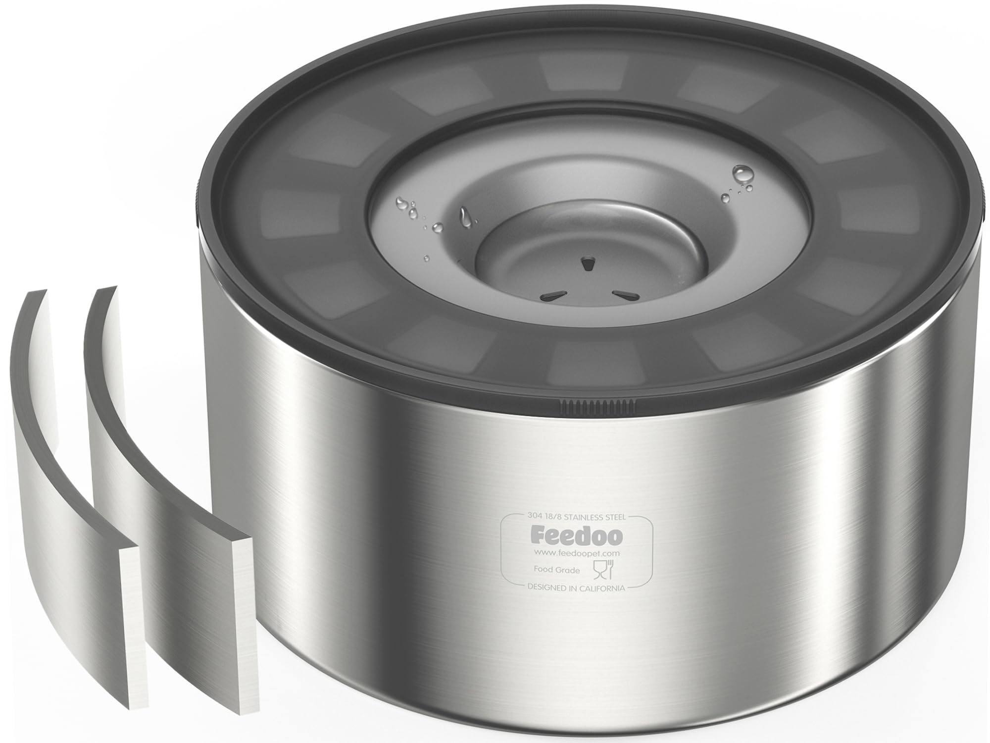 Feedoo bowl double-wall stainless steel close-up shows durable construction that helps keep water cool