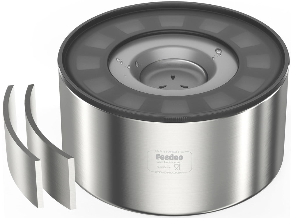Feedoo bowl double-wall stainless steel close-up shows durable construction that helps keep water cool