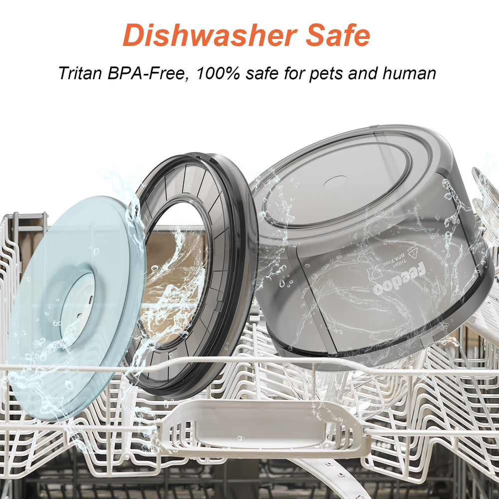 Feedoo 1Gallon No Spill Water Bowl aids messy drinkers by keeping floors dry.