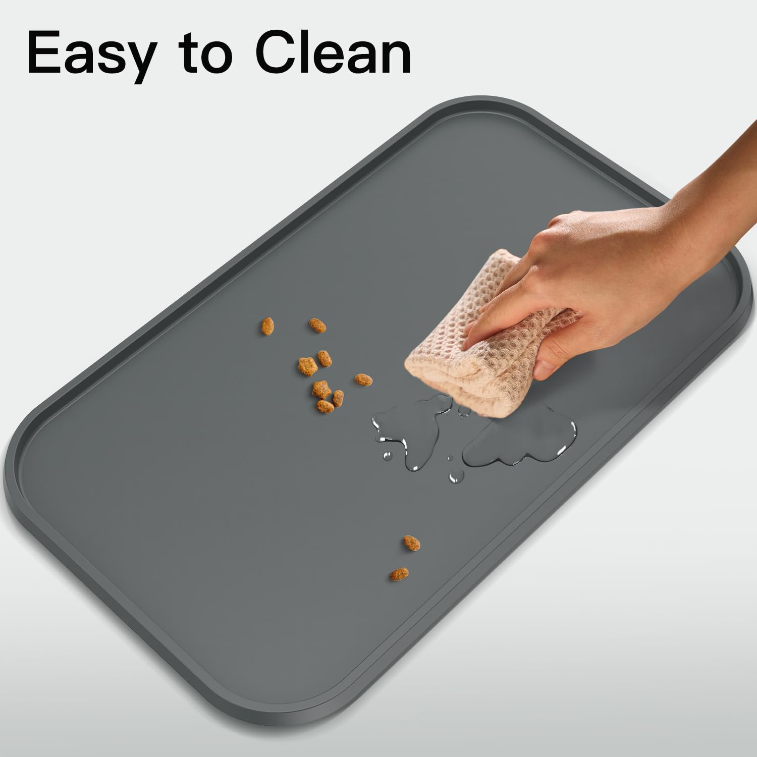Feedoo Pet Feeding Mat under-bowls layout helps contain mess.