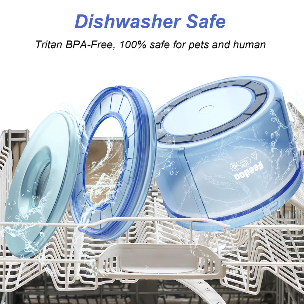 Feedoo Serenity Blue transparent water level view helps monitor hydration.