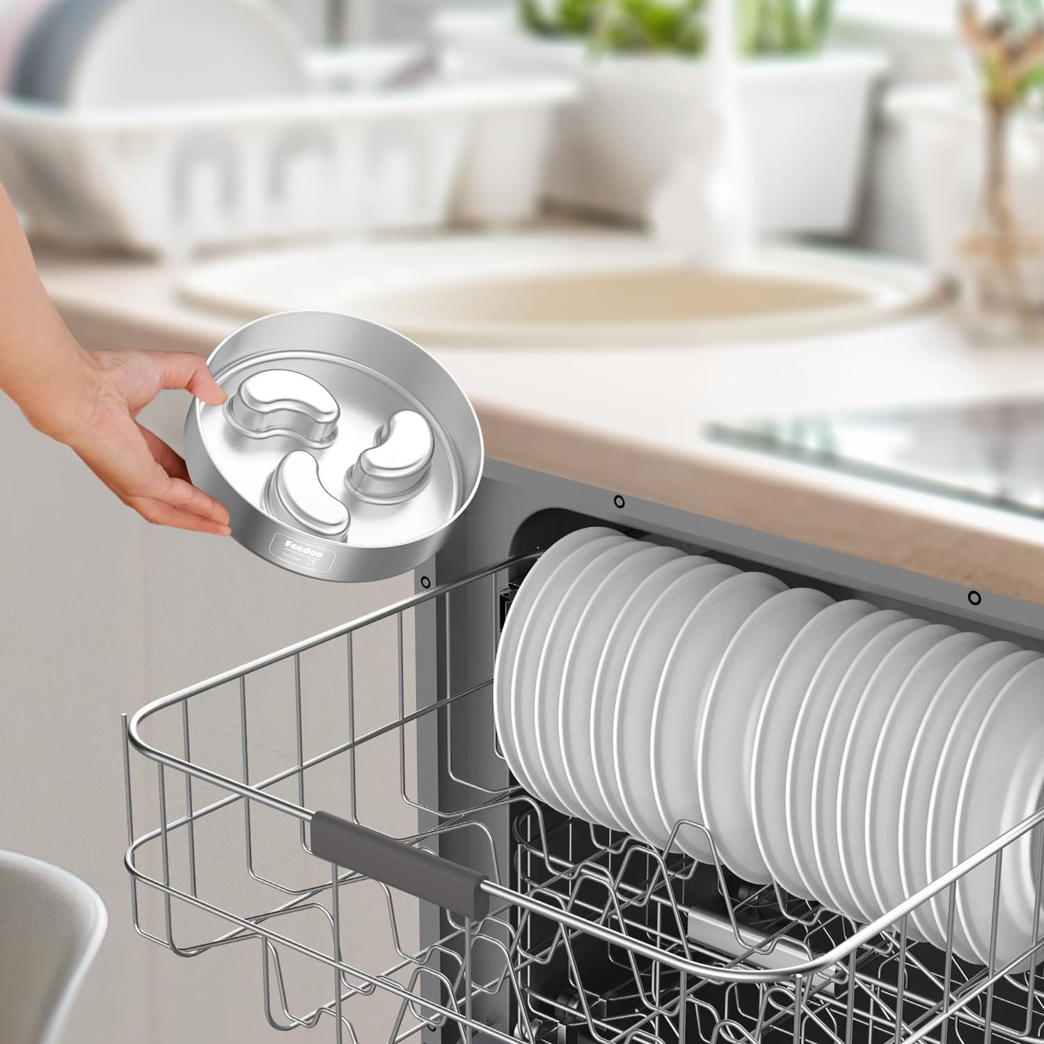 Feedoo Slow Feeder Bowl dishwasher-safe stainless steel for easy cleaning