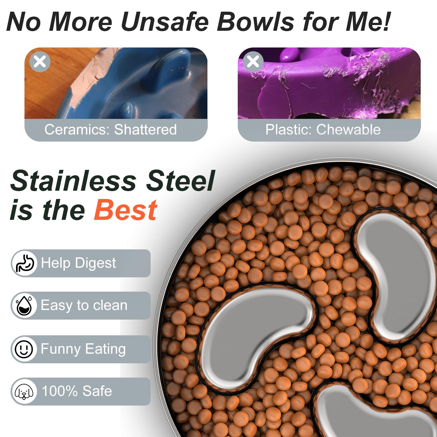 Feedoo Slow Feeder Bowl non-slip base keeps bowl steady during meals