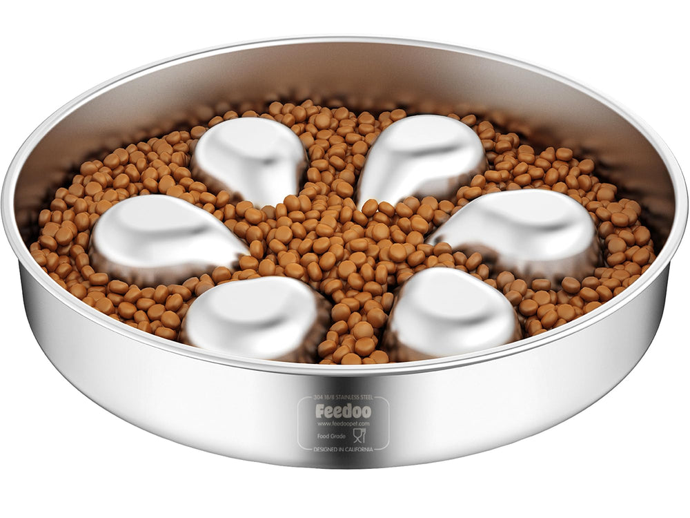 Feedoo slow feeder dog bowl 304 stainless steel shows durable, safe construction for meals.