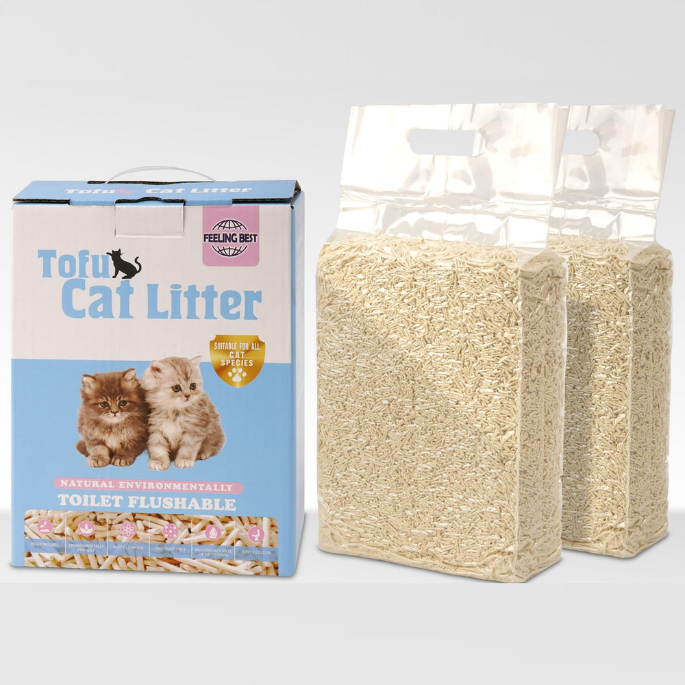 FEELING BEST tofu cat litter packaging demonstrates eco-friendly bags for easy storage