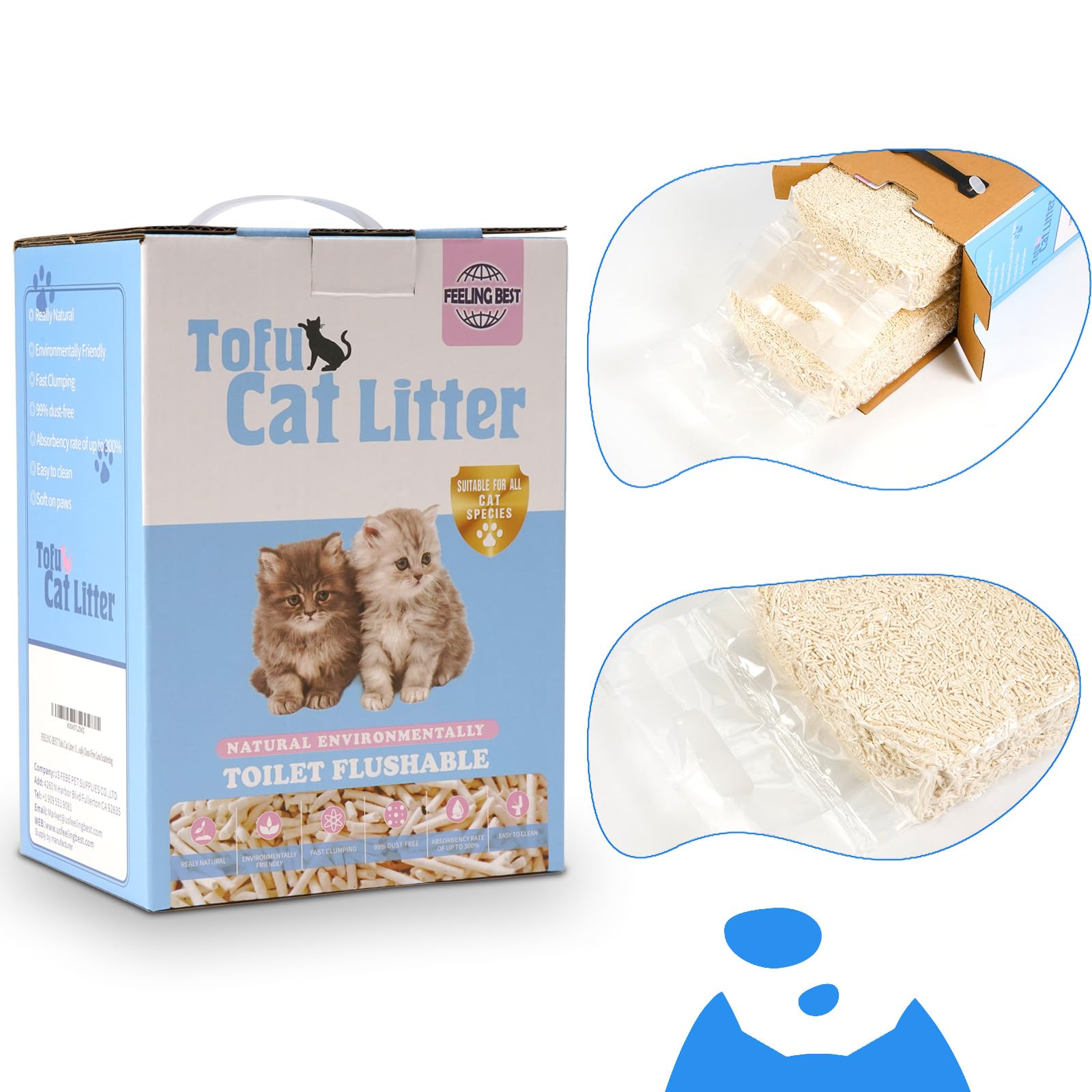 FEELING BEST tofu cat litter dust-free design reduces airborne dust for cleaner air