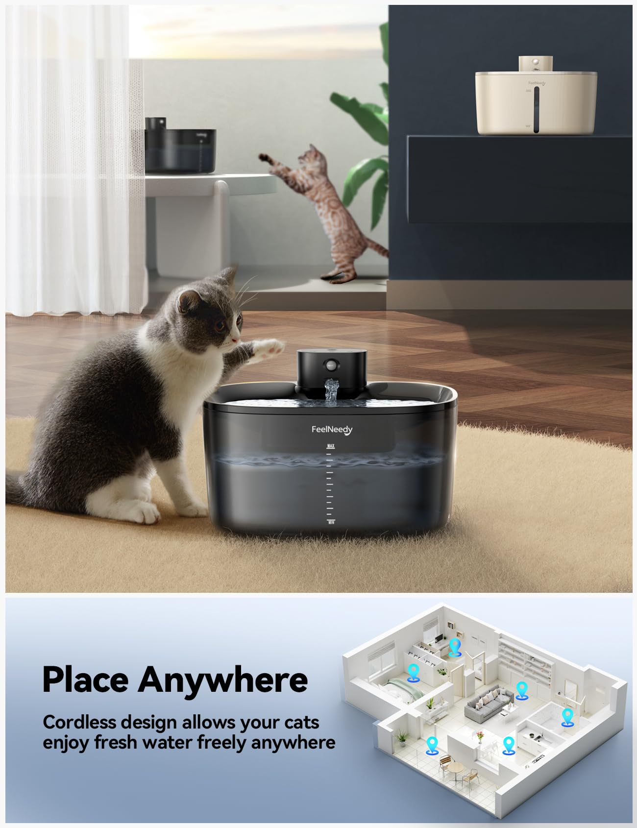 FEELNEEDY 260ml-water-tray showcases spill-prevention design for a tidy home.