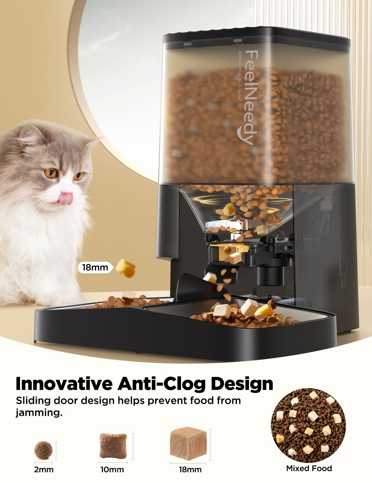 FEELNEEDY cat feeder with 5L capacity for lasting meals