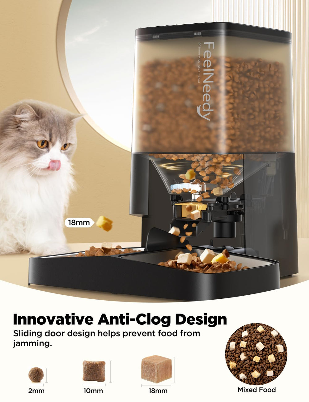 FEELNEEDY cat feeder with 5L capacity for lasting meals