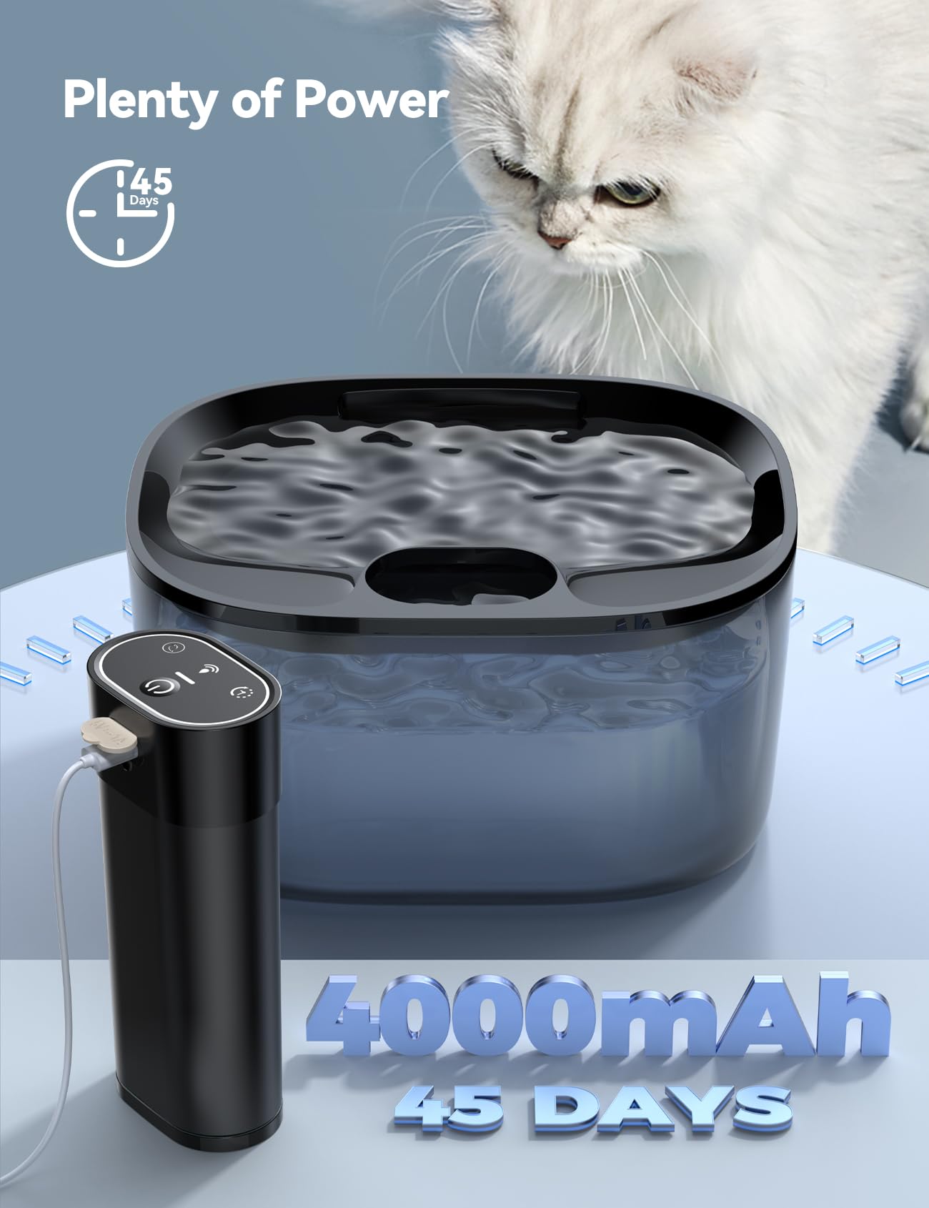 FEELNEEDY wireless-cat-waterer allows placement anywhere, minimizing cord-chew hazards.