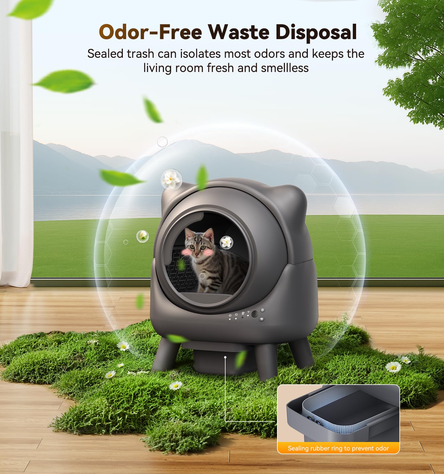 FEELNEEDY airtight waste storage close-up highlighting odor-locking feature.
