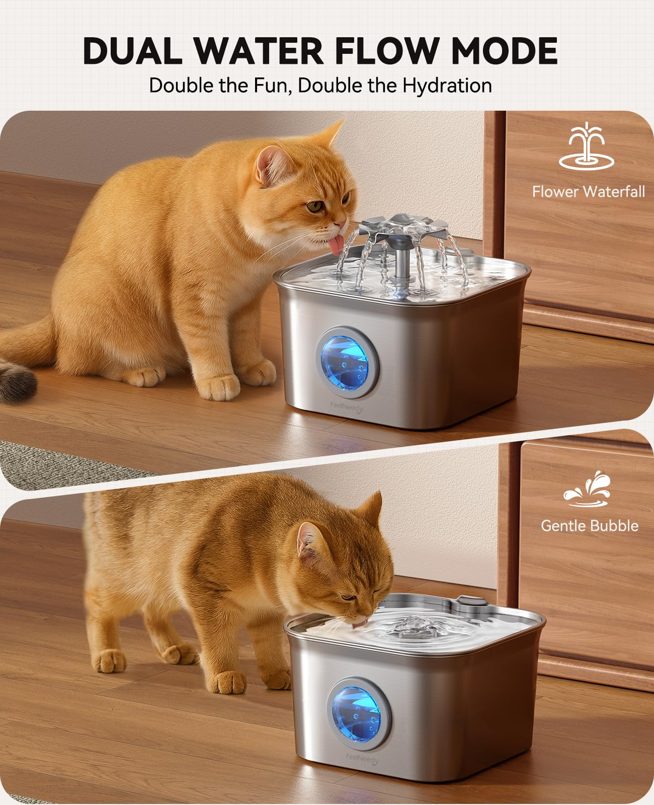 FEELNEEDY flower-tip water stream design encourages cats to drink more.