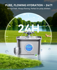 FEELNEEDY stainless-steel cat fountain 2.8L capacity keeps hydration available longer.