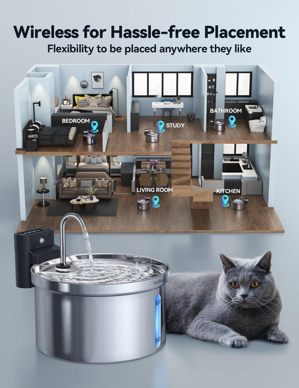 FEELNEEDY stainless steel water tank and tray are easy to clean