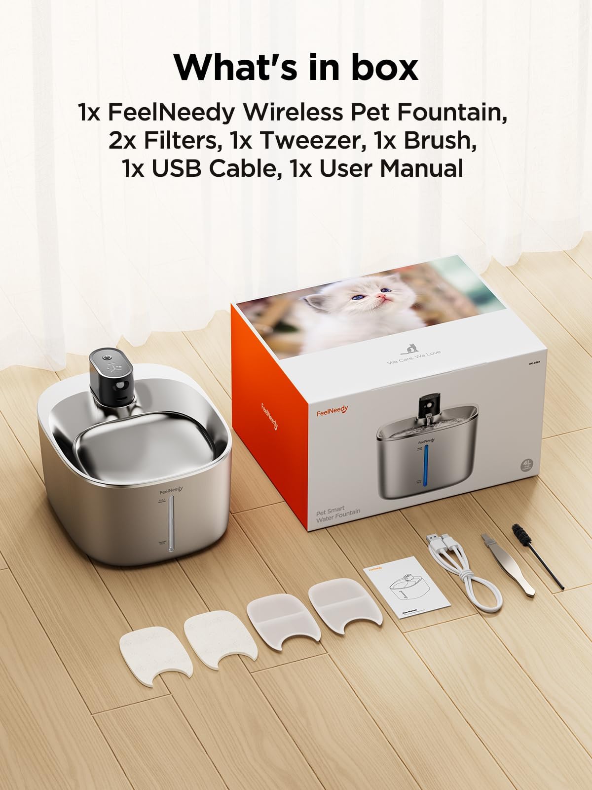 FEELNEEDY 4000mAh battery-operated fountain offers cord-free placement and flexible setup