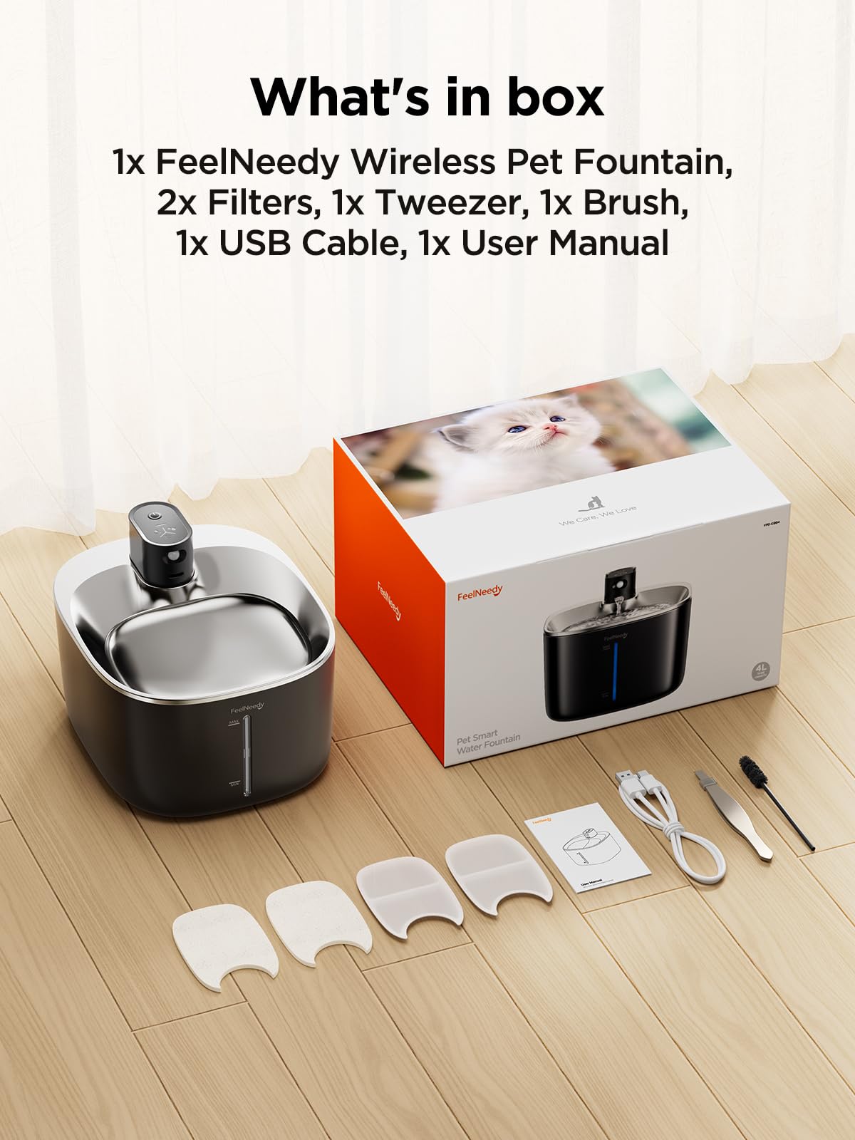 FEELNEEDY 4-litre capacity shown in action supports hydration across multiple pets.