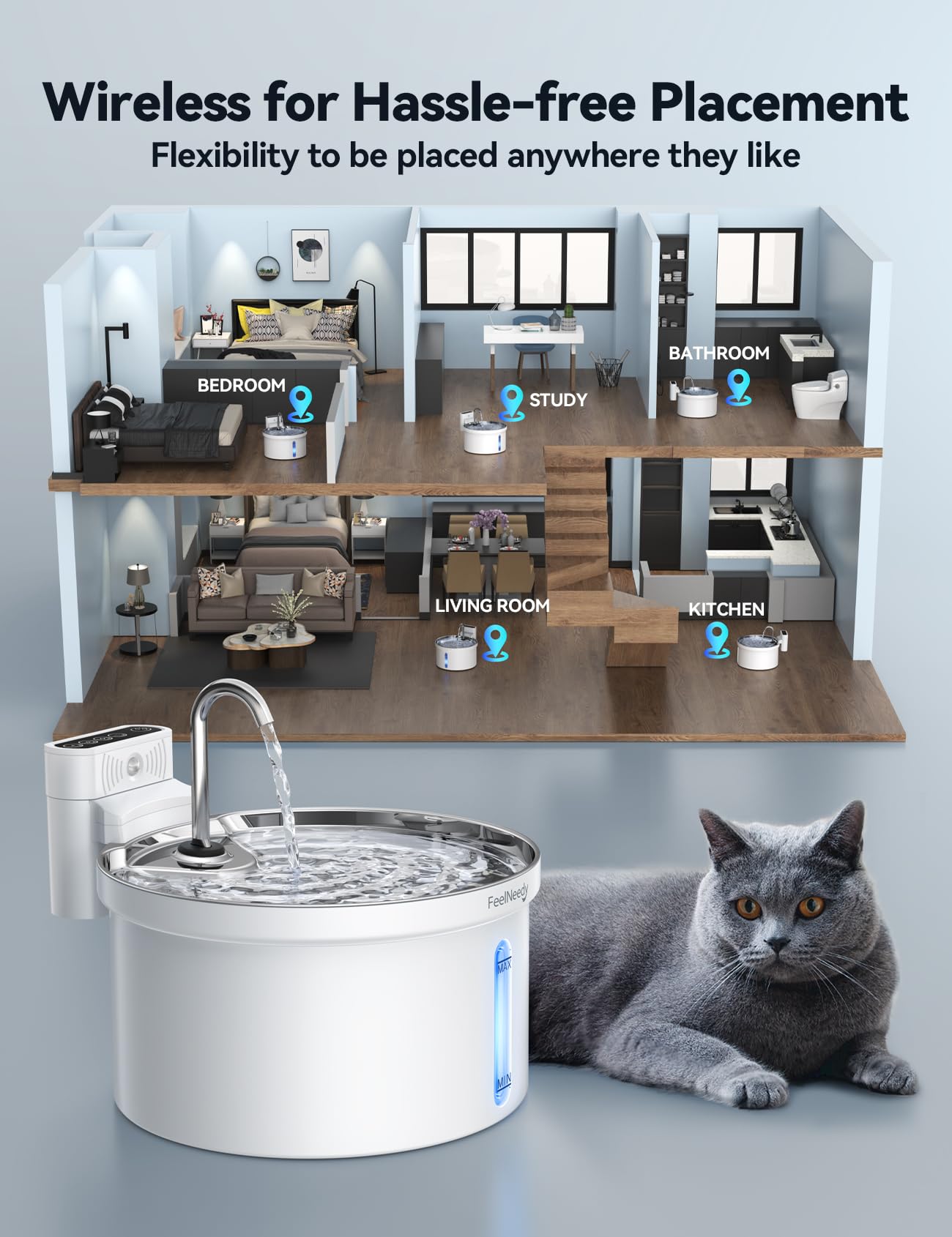 FEELNEEDY battery separation design allows safe charging away from drinking water.