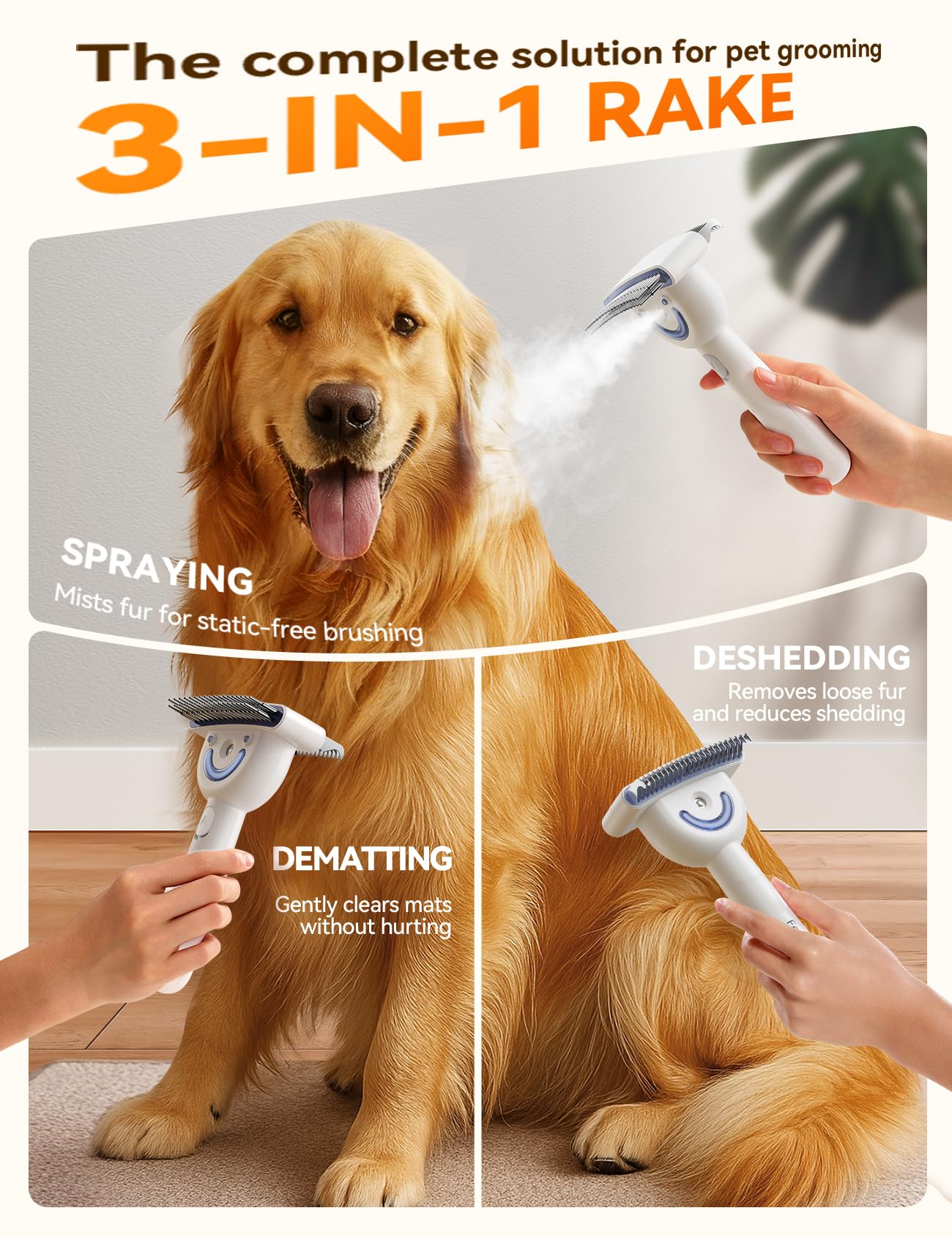 FEELNEEDY brush front view shows two-sided design for versatile grooming.