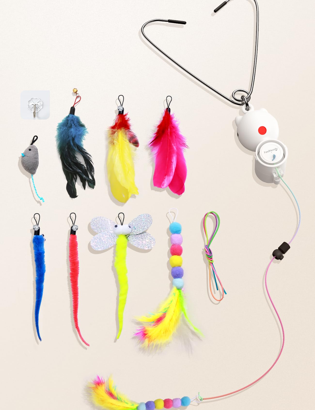 FEELNEEDY cat toy in action delivering moving feather lure and chase
