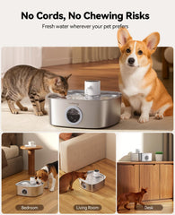 Feelneedy cordless water fountain side view highlighting versatile positioning in a home