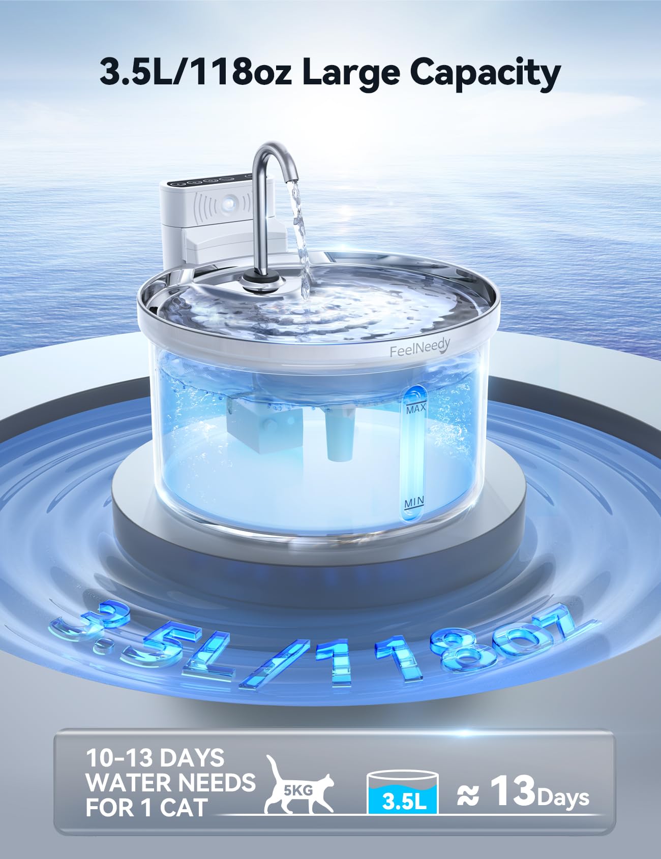 FEELNEEDY vertical filtration system filters impurities to promote fresh tasting water.