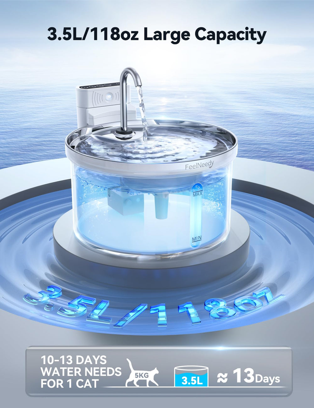 FEELNEEDY vertical filtration system filters impurities to promote fresh tasting water.