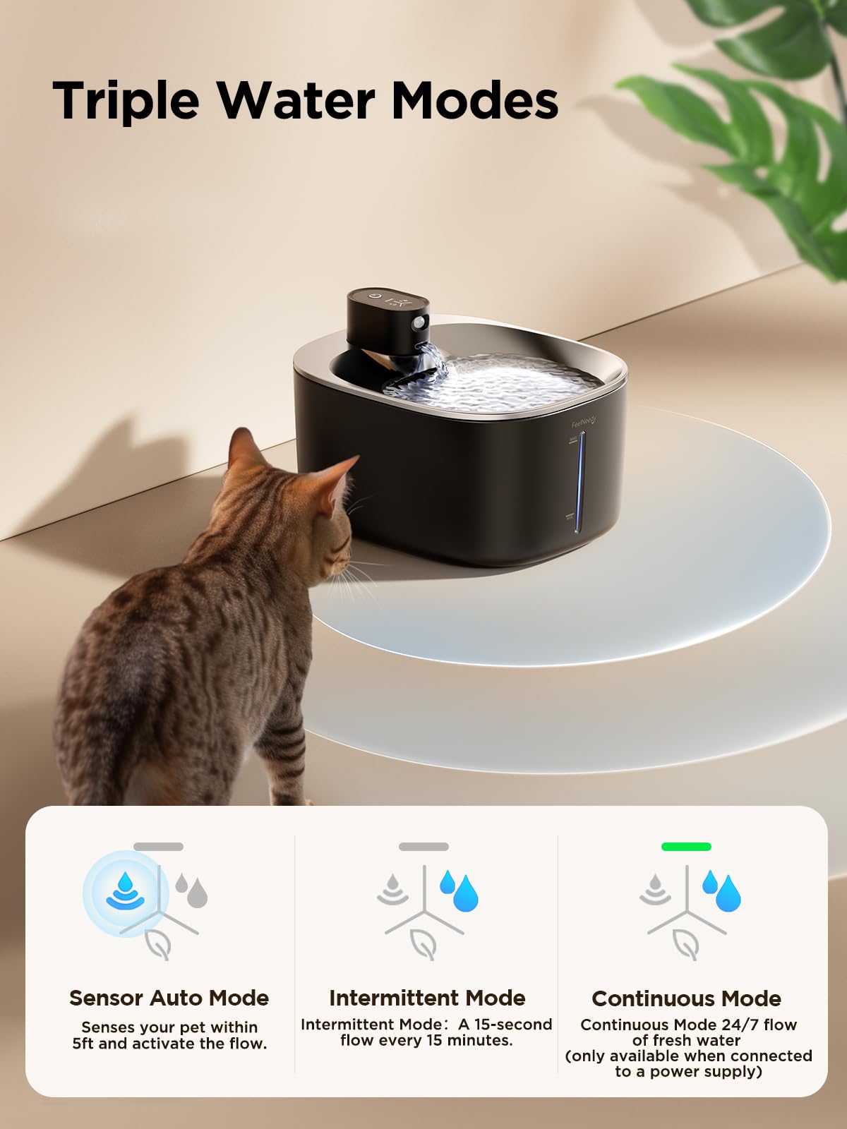 FEELNEEDY water fountain top view highlights 4L capacity for multiple pets.