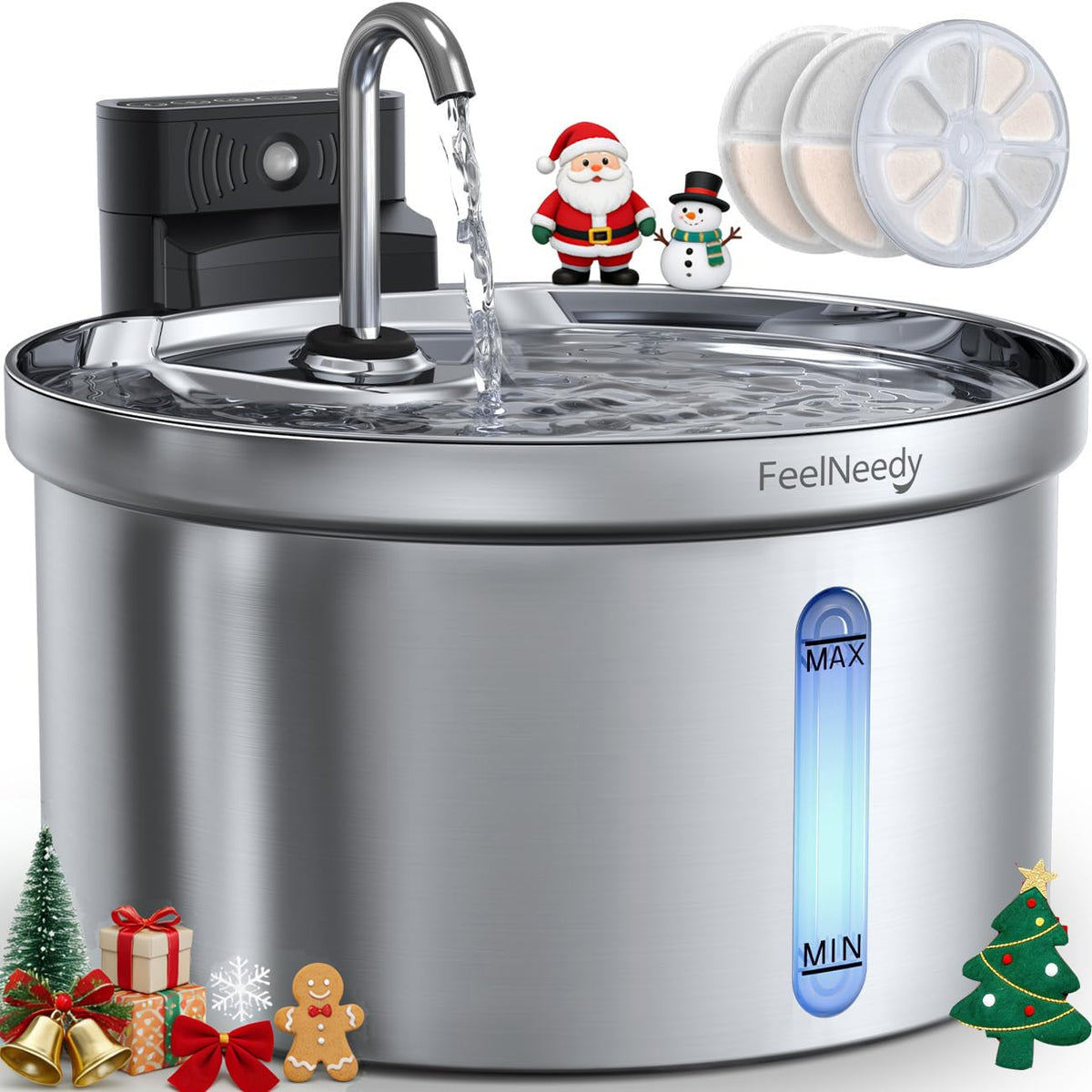 FEELNEEDY wireless fountain setup enables cordless pet hydration anywhere in the home.
