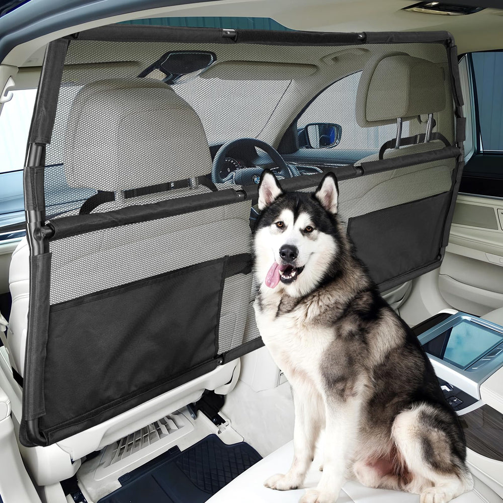 Feestars dog barrier 56-wide base top view shows full cargo-area coverage for pets.