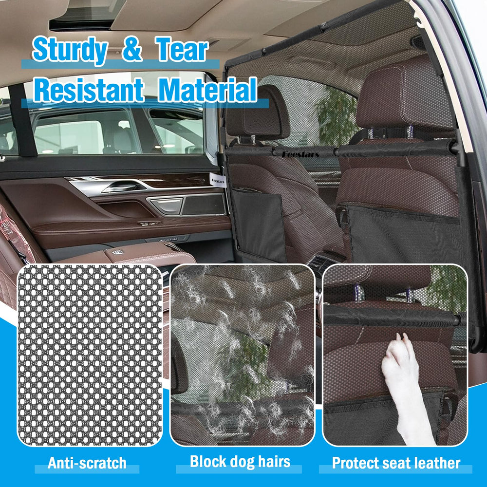 Feestars dog barrier net-mesh-see-through offers clear rear visibility while driving.