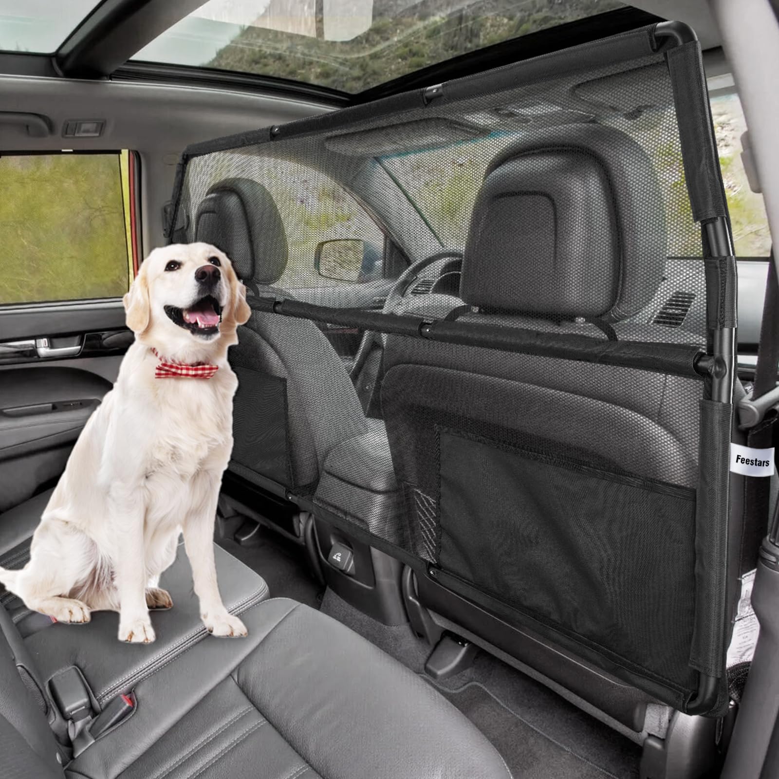 Feestars dog barrier storage pockets hold blankets and snacks for on-the-go use.