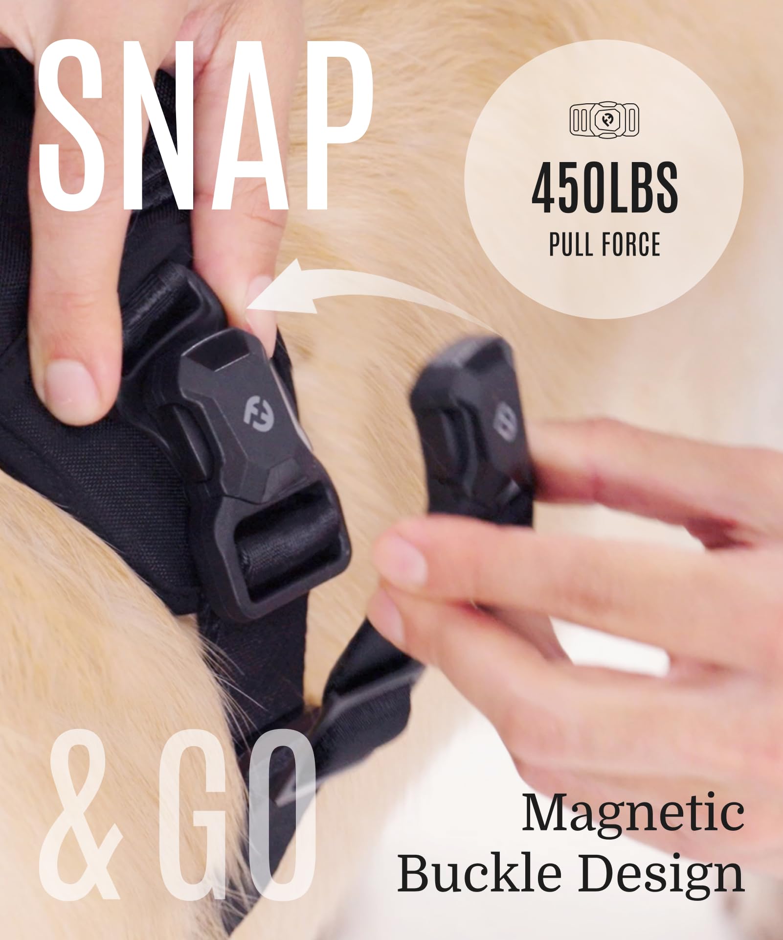 Fei & Eve front-clip provides anti-pull training and steady control.