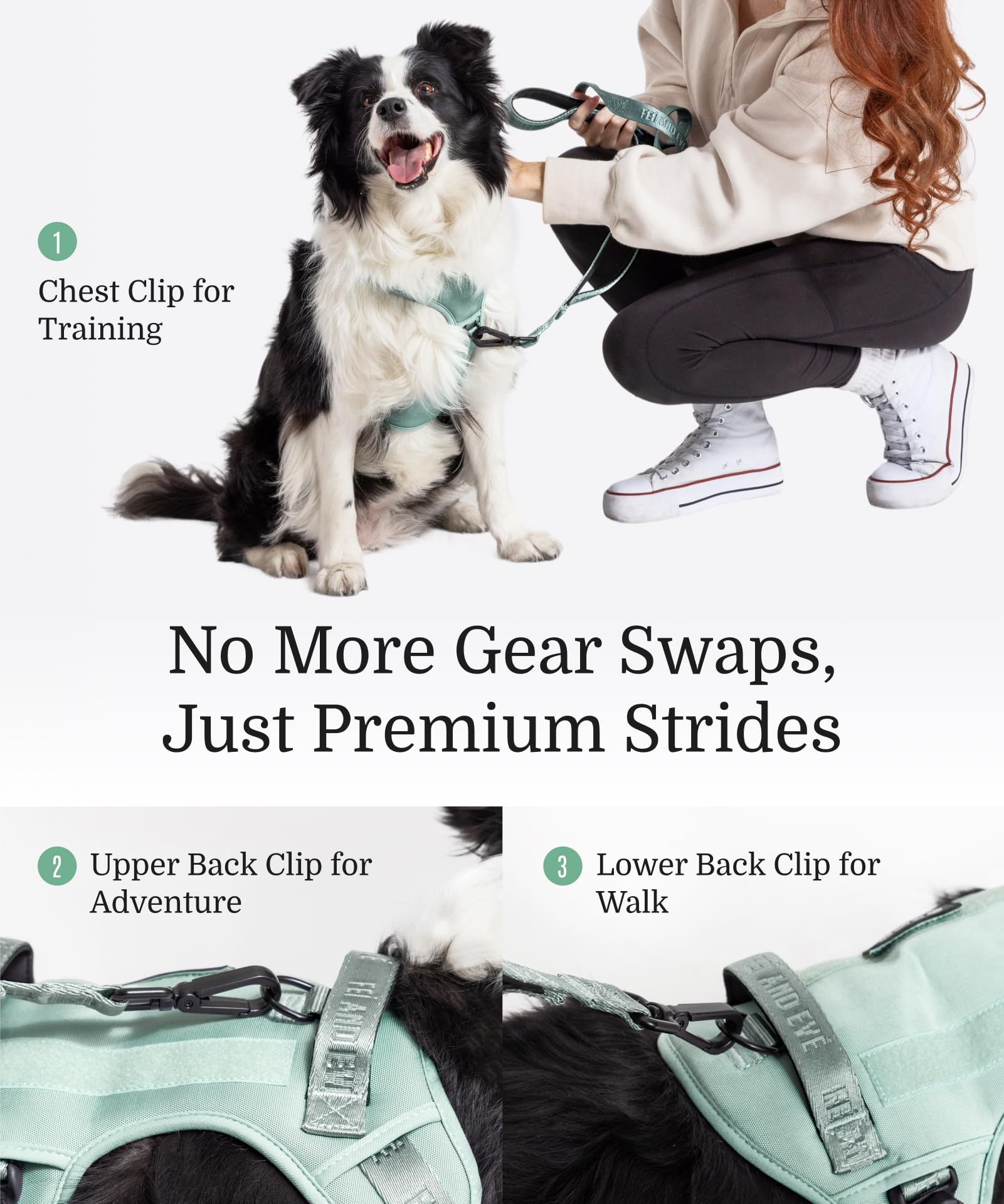 Fei & Eve Classic Harness back ring enables relaxed guided strolls